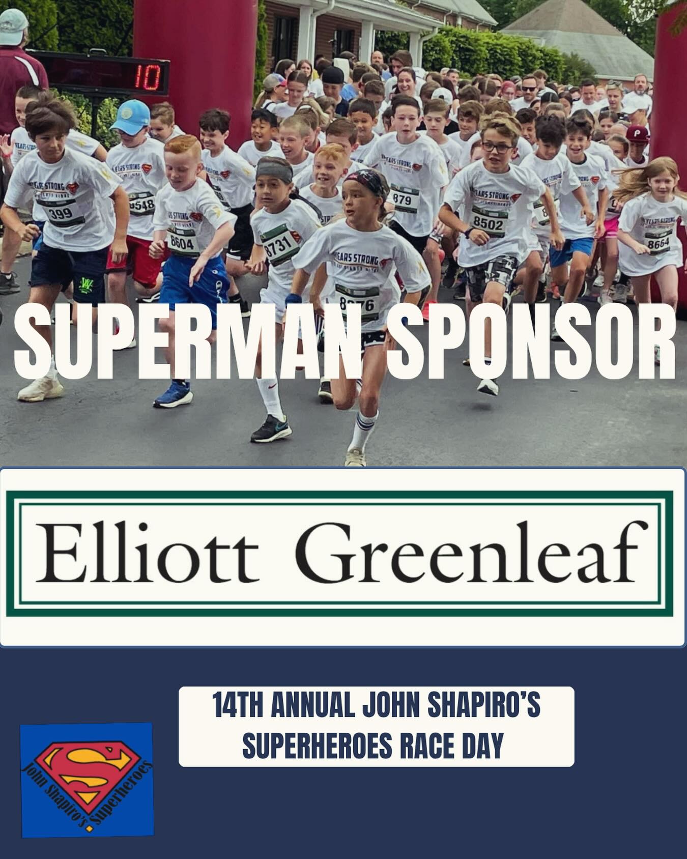We are less than 2 months away from our 14th Annual John Shapiro’s Superheroes Race day!  We want to give a special thank you to our #day1 Superman sponsor, Elliot Greenleaf! This outstanding law firm has been our title sponsor every year since race 1!  Thank you Elliot Greenleaf, we could not do what we do without you! #supermansponsor