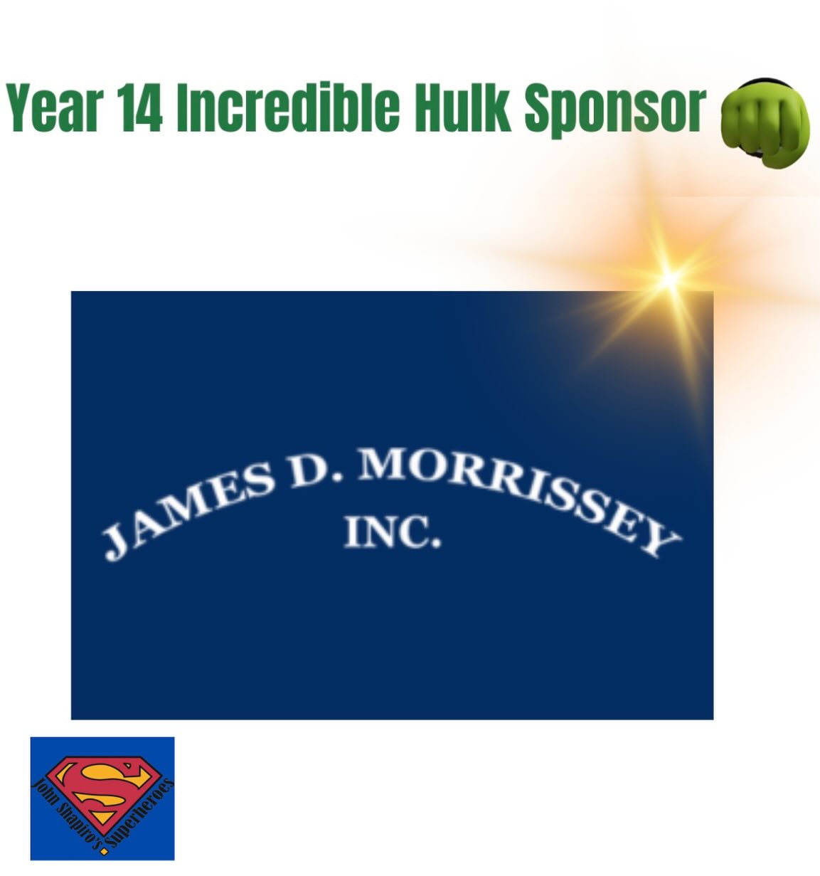 Thank you to James D. Morrisey Inc for their generous Incredible Hulk Sponsorship.  We are so grateful for their continued support of our race and foundation🙏🏼❤️💙
