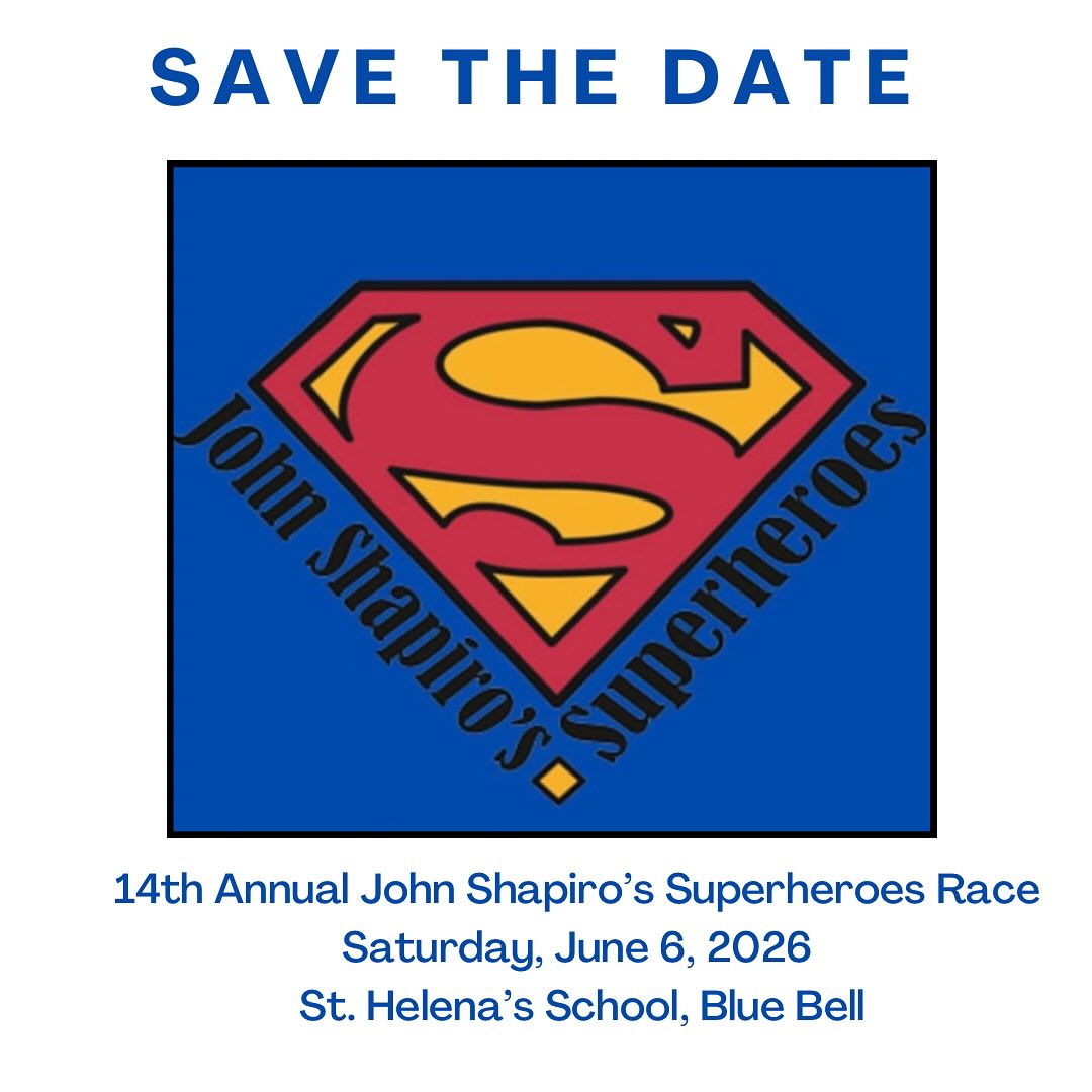 Save the date for our 1️⃣4️⃣th Annual John Shapiro’s Superheroes Race day🦸🏼🦸🏻‍♀️🏃🏻‍♂️! We are blessed to celebrate our 14th year of honoring John and helping so many families battling pediatric cancer.  We hope to see you at John’s home away from home , St. Helena School on Saturday June 6, 2026!