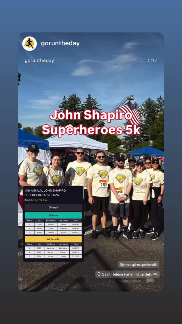 We had so much fun yesterday with @goruntheday at the 14th Annual John Shapiros Superheroes run.  With 600 runners and walkers, it was a great celebration of John’s spirit!  We are so grateful for everyone who made the day so special❤️💙 Results are available at https://runtheday.com/results/summary/934689/?tab=results