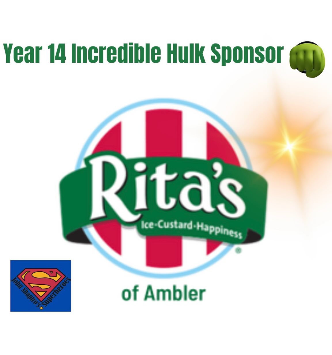 Huge thanks to our friends at 

@ambler_ritas  for their Incredible Hulk Sponsorship sponsorship!  Rita’s of Ambler has been with us from the beginning and we are  so grateful for their unwavering support❤️💙